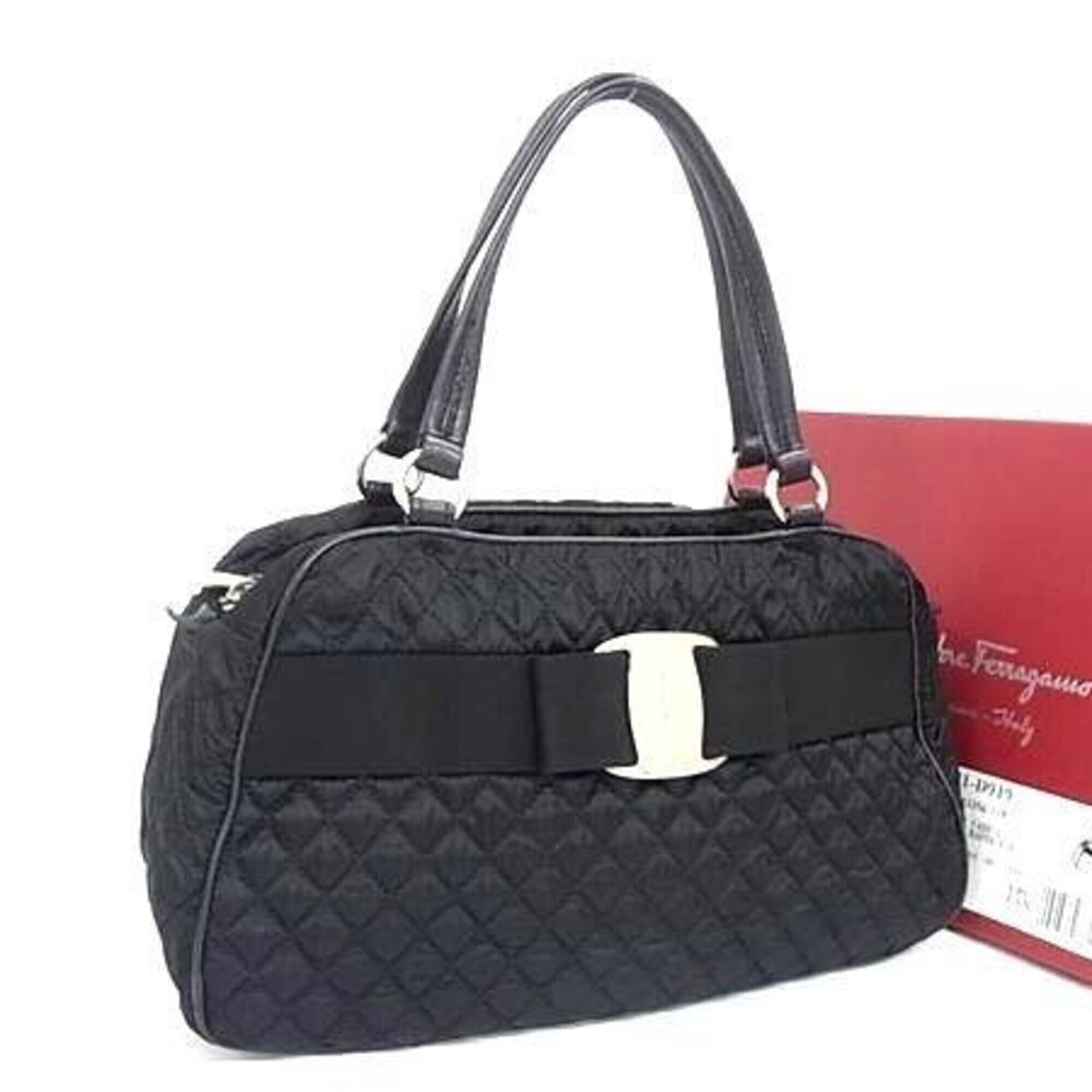 Salvatore Ferragamo handbag, Vara ribbon, 21 D919, black nylon, women's.